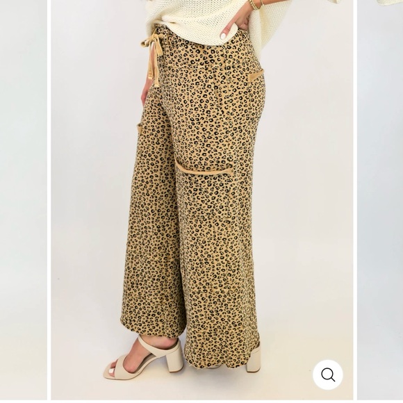 NEW - Easel Leopard Print Wide-Leg Pants - Picture 2 of 3